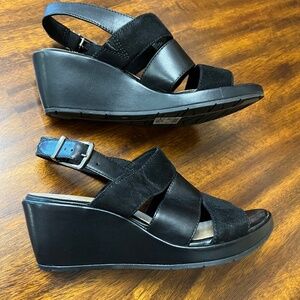 Clark’s New Sling-back Leather Wedge Sandal Black 6.5